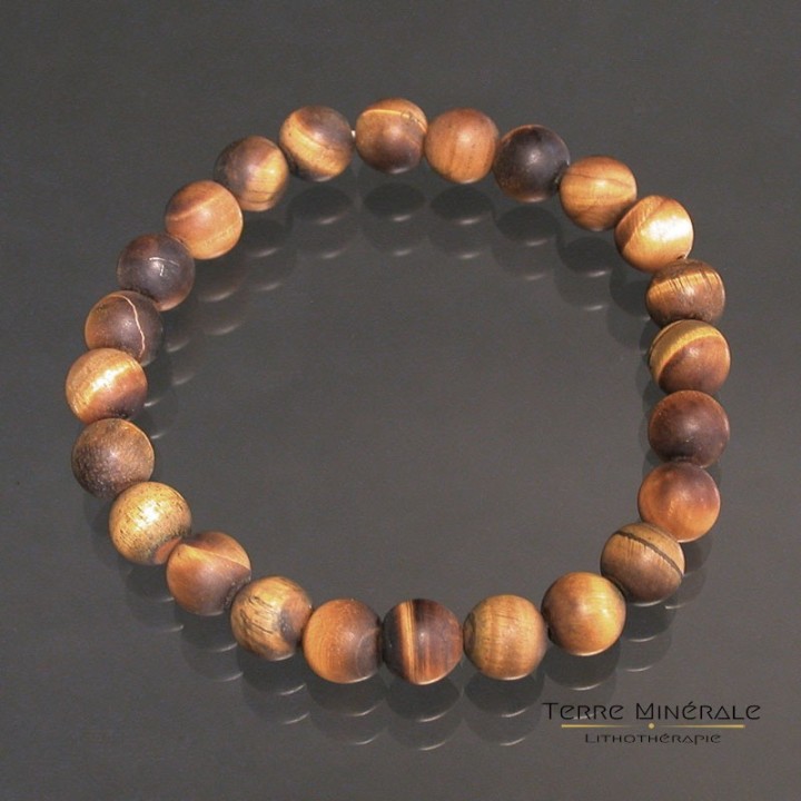 Bracelet Homme Oeil de Tigre 10mm dépoli
