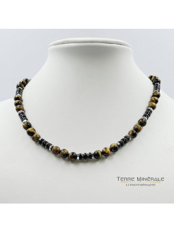 Collier Homme Oeil de tigre Hématite et bois 2