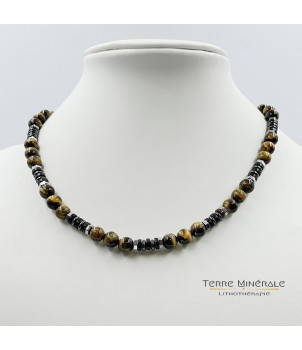 Collier Homme Oeil de tigre Hématite et bois 2