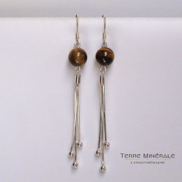 Boucles d'oreilles Oeil de Tigre 8mm Argent 0.925