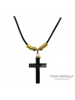 Collier Croix Hématite sur cordon 43 cm