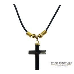 Collier Croix Hématite sur cordon 43 cm