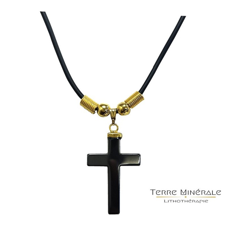 Collier Croix Hématite sur cordon 43 cm