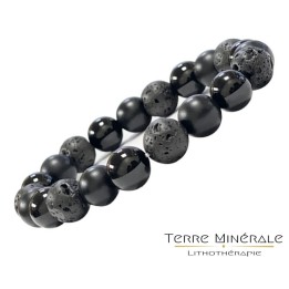 Bracelet Homme Onyx Noir, Onyx dépoli et lave 10 mm