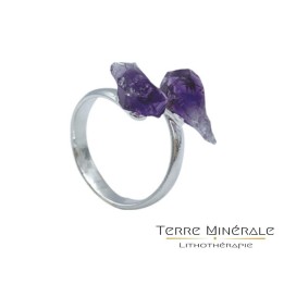 Bague réglable Améthiste 2 pointes